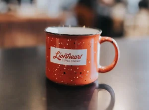 Lionheart red coffee mug