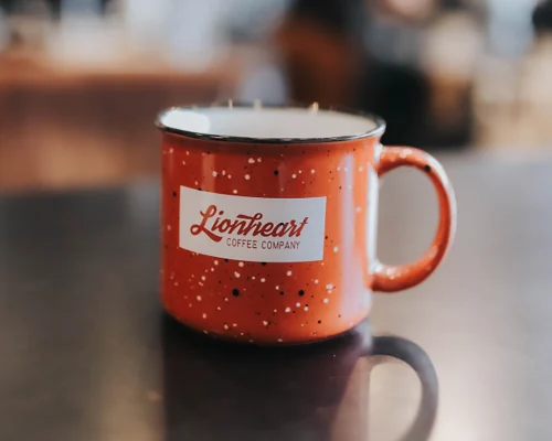 Lionheart red coffee mug